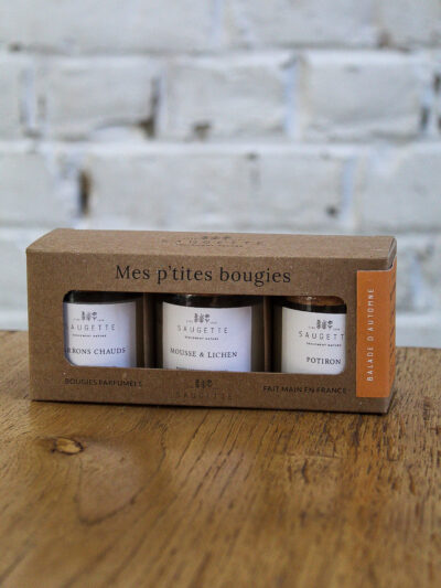 coffret de trois bougies de la marque saugette